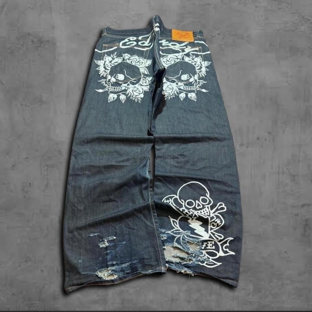 Y2K Vintage Baggy Dark Wash Ed Hardy Skater Streetwear Jeans
